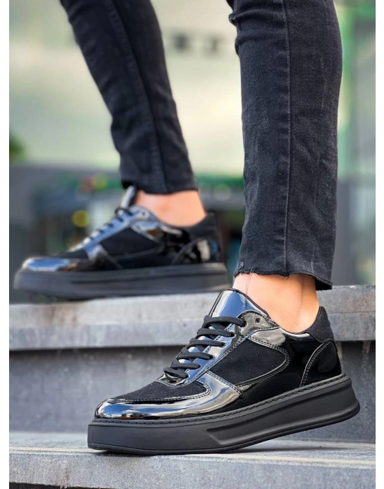 Kb-x8 Kuback Siyah Rugan Yüksek Siyah Taban Günlük Erkek Spor Ayakkabı