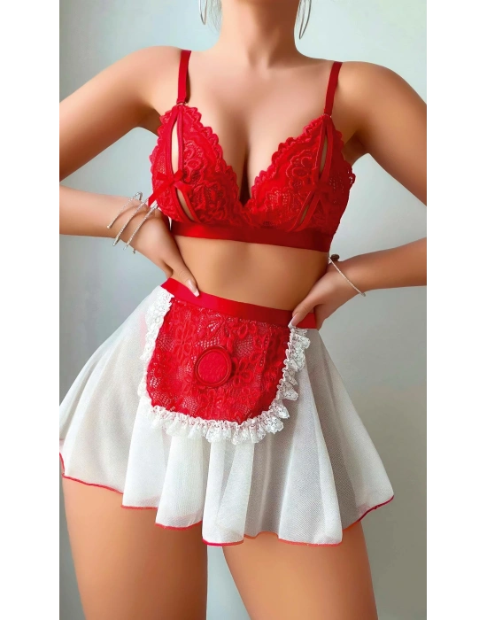 Kırmızı Puantiye Etekli Kadın Fantezi Kostüm 2072