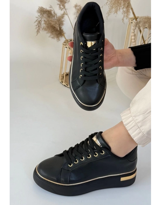 Kity Siyah Cilt Bağcıklı Kadın Spor Ayakkabı