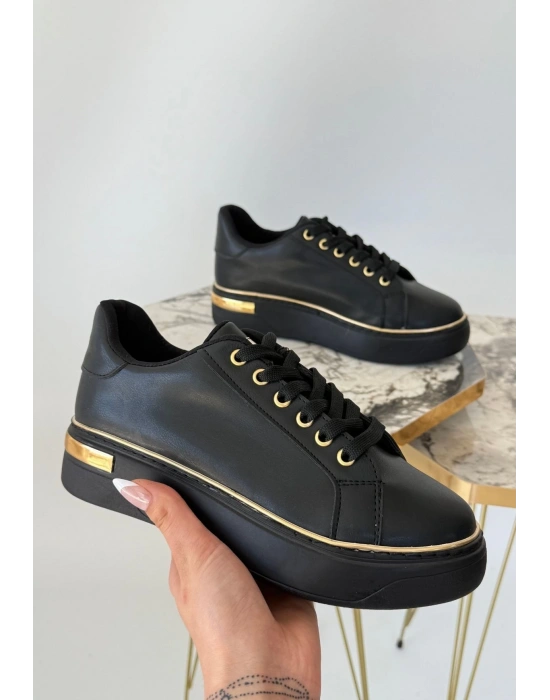 Kity Siyah Cilt Bağcıklı Kadın Spor Ayakkabı