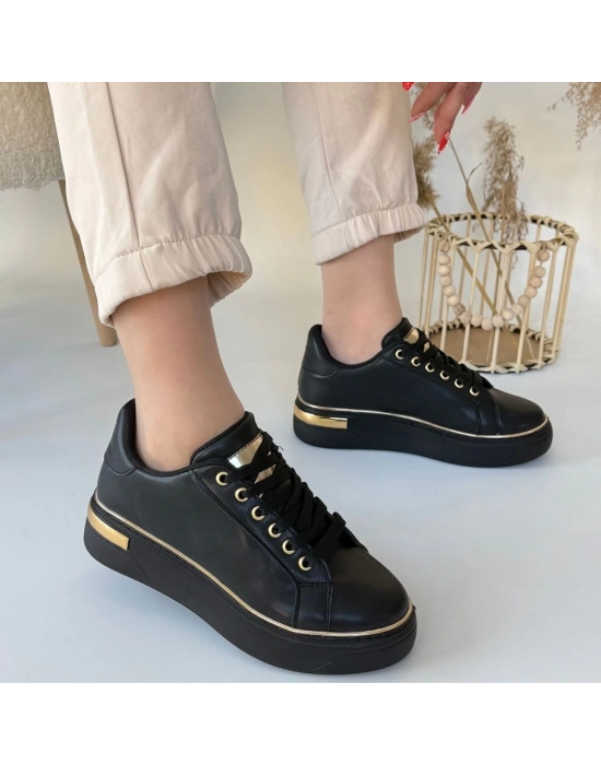 Kity Siyah Cilt Bağcıklı Kadın Spor Ayakkabı