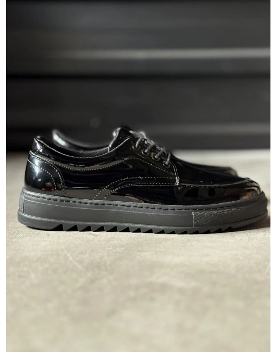 Knack Günlük Ayakkabı T12 Siyah Rugan (Siyah Taban)