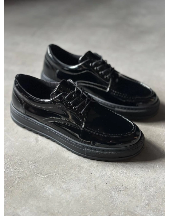 Knack Günlük Ayakkabı T12 Siyah Rugan (Siyah Taban)