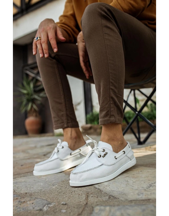 Knack Mevsimlik Keten Ayakkabı 008 Beyaz Erkek Günlük Ayakkabı