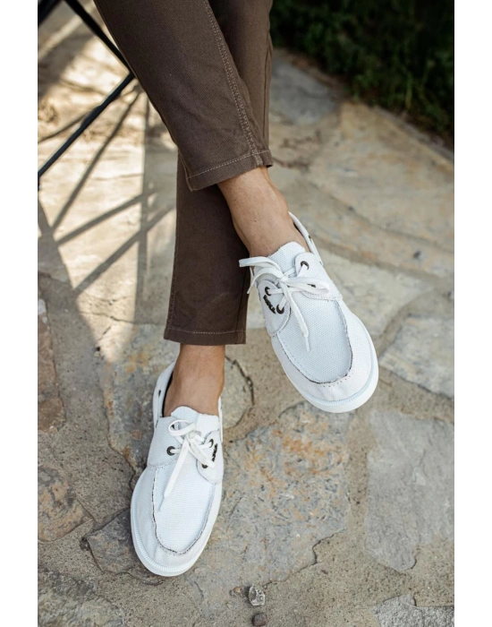 Knack Mevsimlik Keten Ayakkabı 008 Beyaz Erkek Günlük Ayakkabı