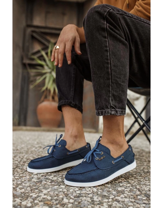 Knack Mevsimlik Keten Ayakkabı 008 Mavi Erkek Klasik Ayakkabı