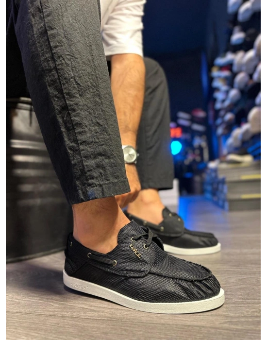 Knack Mevsimlik Keten Ayakkabı 008 Siyah (Beyaz Taban)