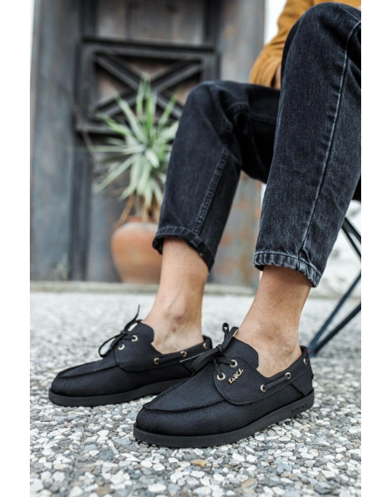 Knack Mevsimlik Keten Ayakkabı 008 Siyah (Siyah Taban)