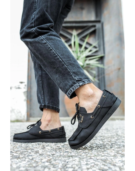 Knack Mevsimlik Keten Ayakkabı 008 Siyah (Siyah Taban)