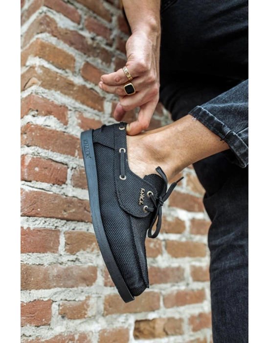 Knack Mevsimlik Keten Ayakkabı 008 Siyah (Siyah Taban)