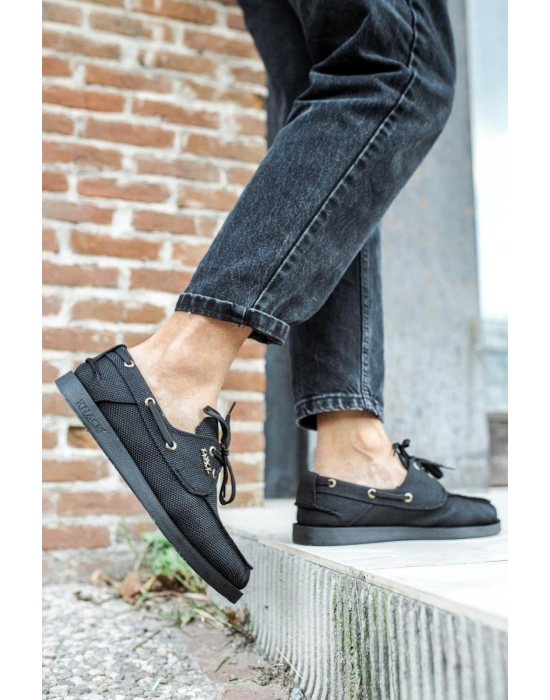 Knack Mevsimlik Keten Ayakkabı 008 Siyah (Siyah Taban)