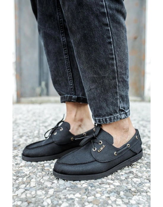 Knack Mevsimlik Keten Ayakkabı 008 Siyah (Siyah Taban)