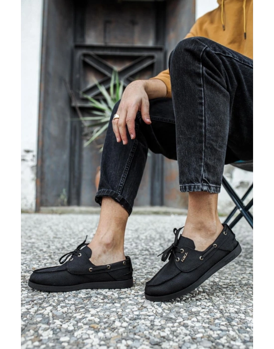 Knack Mevsimlik Keten Ayakkabı 008 Siyah (Siyah Taban)