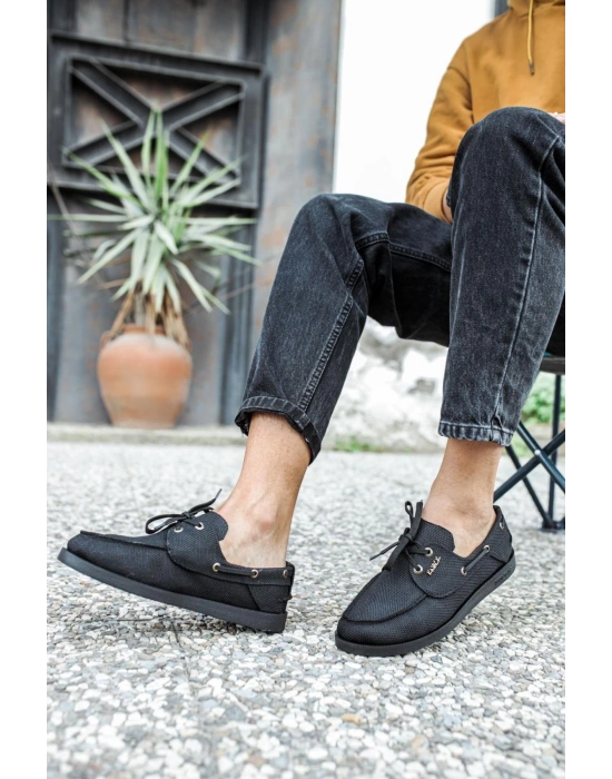 Knack Mevsimlik Keten Ayakkabı 008 Siyah (Siyah Taban)