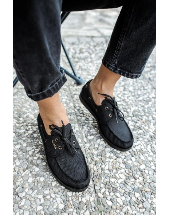 Knack Mevsimlik Keten Ayakkabı 008 Siyah (Siyah Taban)