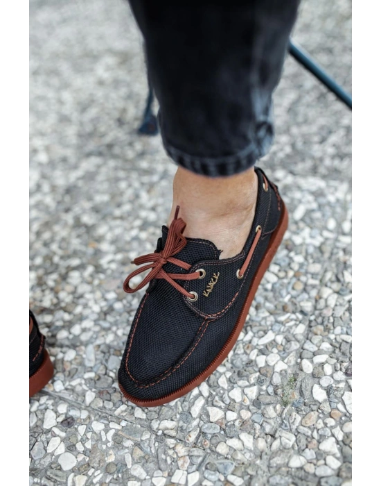 Knack Mevsimlik Keten Ayakkabı 008 Siyah (Taba Taban)