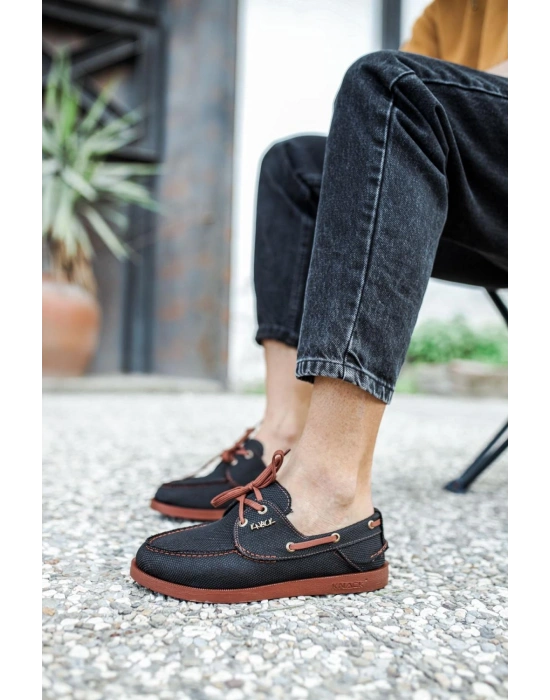 Knack Mevsimlik Keten Ayakkabı 008 Siyah (Taba Taban)