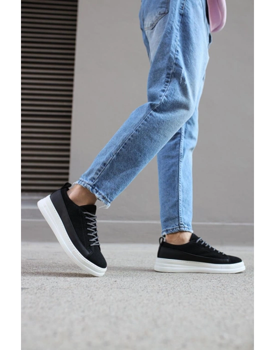 Knack Sneakers Ayakkabı 010 Siyah Süet (Beyaz Taban)