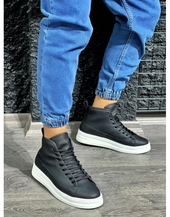 Knack Yüksek Taban Ayakkabı C-030 Siyah (beyaz Taban) Erkek Günlük Ayakkabı