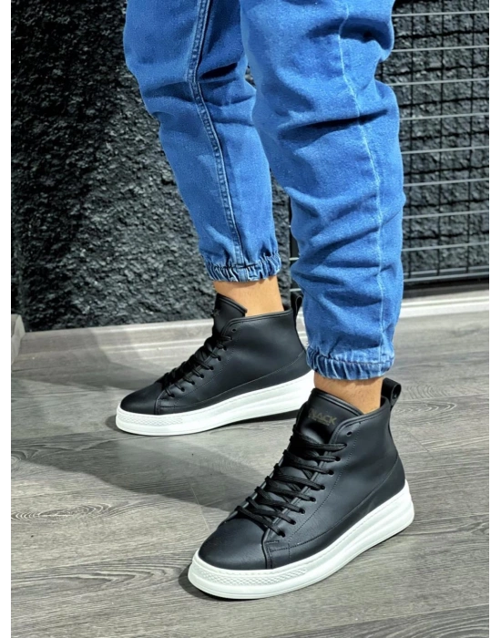 Knack Yüksek Taban Ayakkabı C-030 Siyah (beyaz Taban) Erkek Günlük Ayakkabı