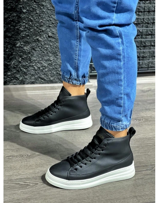 Knack Yüksek Taban Ayakkabı C-030 Siyah (Beyaz Taban)