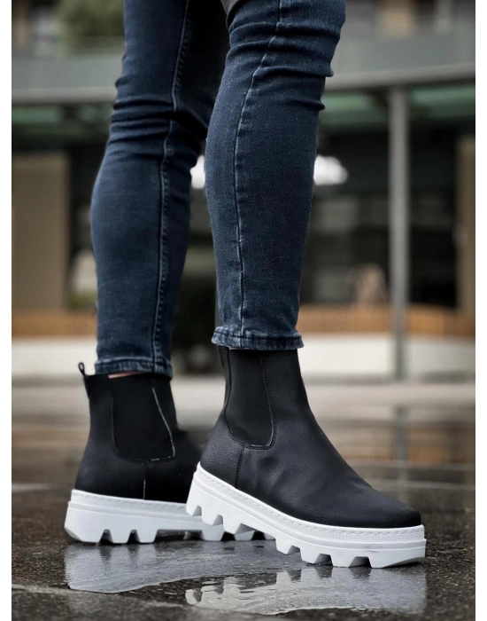 Knack Yüksek Taban Chelsea 113 Siyah (beyaz Taban) Erkek Bot