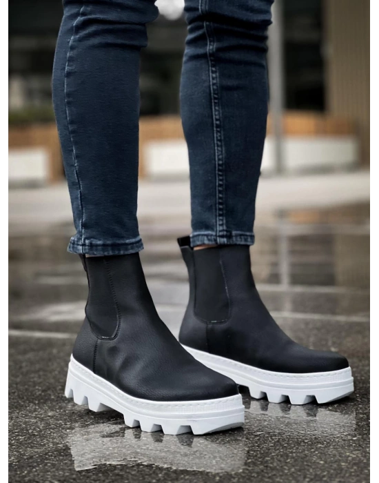 Knack Yüksek Taban Chelsea 113 Siyah (beyaz Taban) Erkek Bot