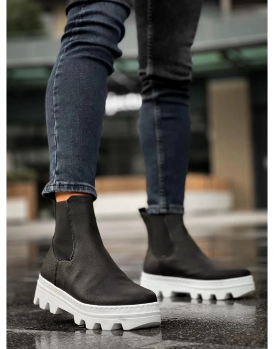 Knack Yüksek Taban Chelsea 113 Siyah (beyaz Taban) Erkek Bot