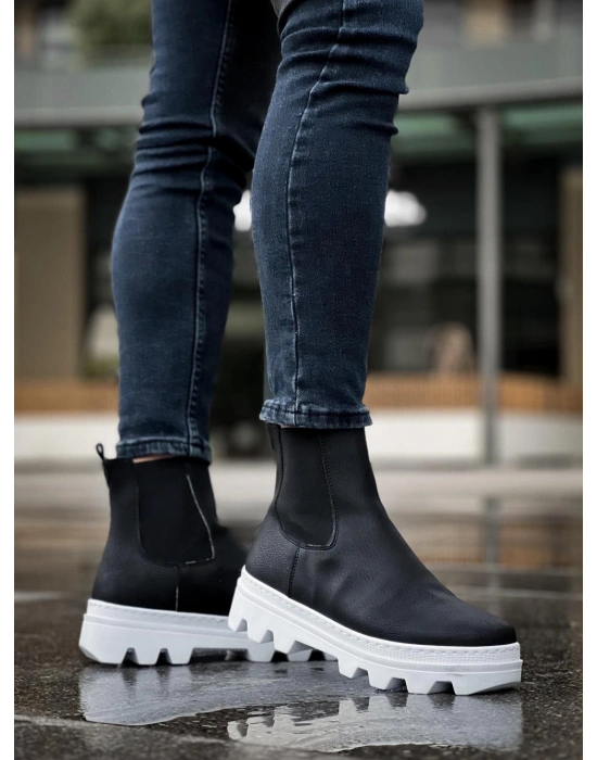 Knack Yüksek Taban Chelsea Bot 113 Siyah (Beyaz Taban)