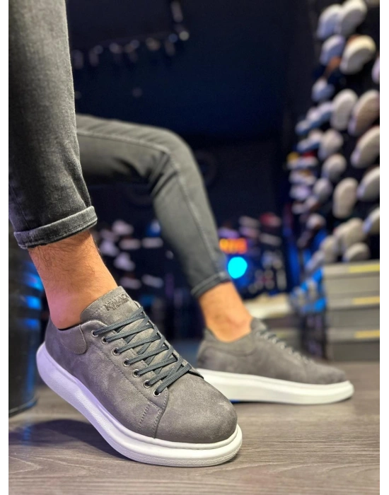 Knack Yüksek Taban Günlük Ayakkabı 044 Gri Süet (Beyaz Taban)