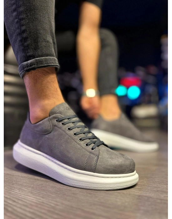 Knack Yüksek Taban Günlük Ayakkabı 044 Gri Süet (Beyaz Taban)