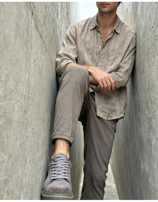 Knack Yüksek Taban Günlük Ayakkabı 044 Gri Süet (Yeşil Taban)