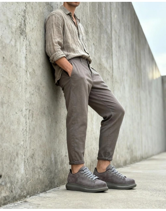 Knack Yüksek Taban Günlük Ayakkabı 044 Gri Süet (Yeşil Taban)