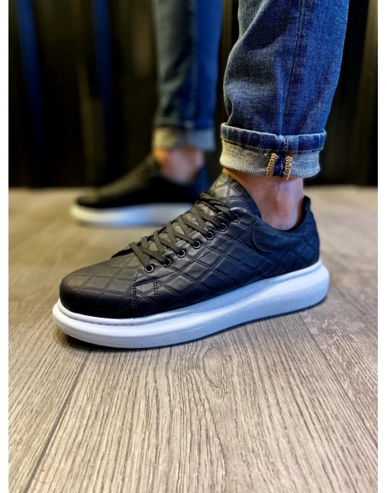 Knack Yüksek Taban Günlük Ayakkabı 044 KAPİTONE Siyah (Beyaz Taban)