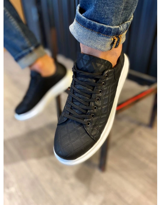 Knack Yüksek Taban Günlük Ayakkabı 044 KAPİTONE Siyah (Beyaz Taban)