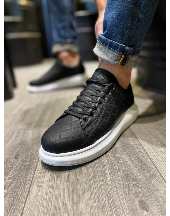 Knack Yüksek Taban Günlük Ayakkabı 044 KAPİTONE Siyah (Beyaz Taban)