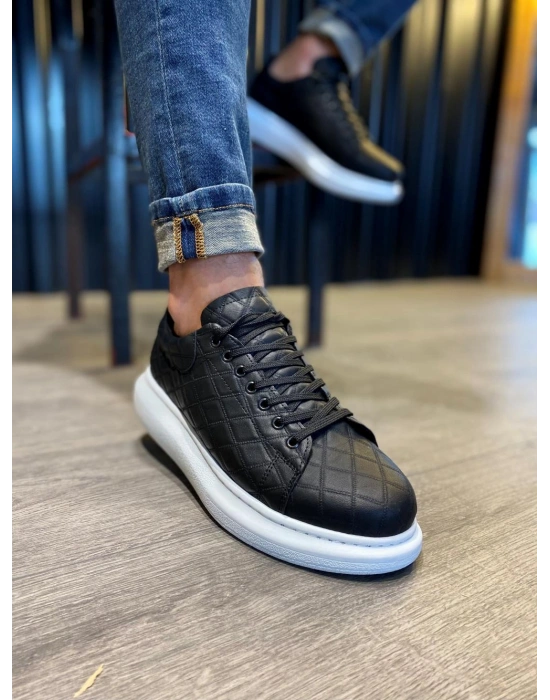 Knack Yüksek Taban Günlük Ayakkabı 044 KAPİTONE Siyah (Beyaz Taban)