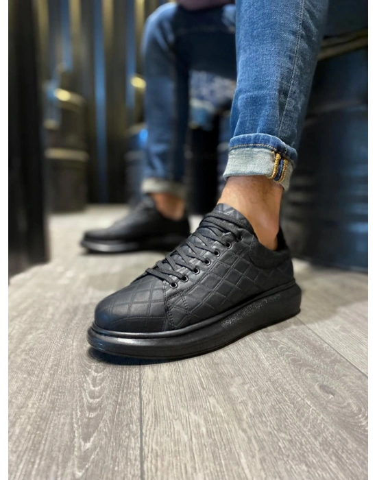 Knack Yüksek Taban Günlük Ayakkabı 044 KAPİTONE Siyah (Siyah Taban)