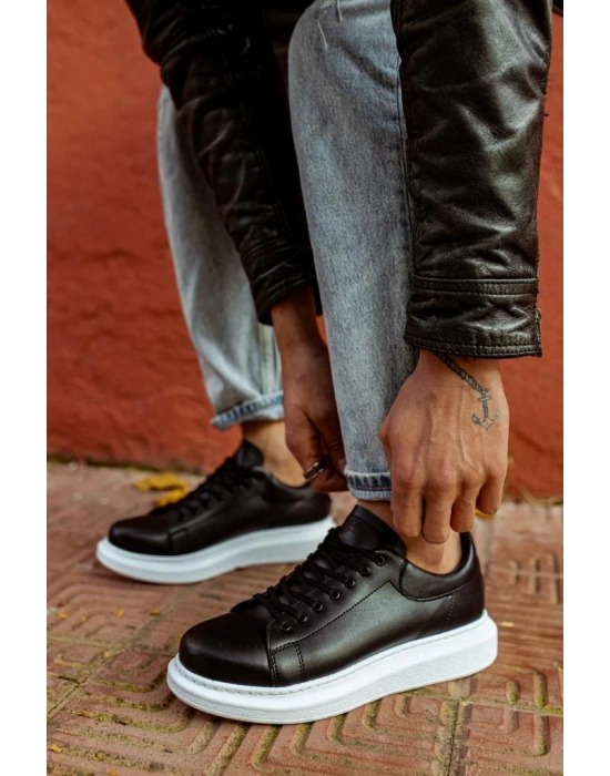 Knack Yüksek Taban 044 Siyah (beyaz Taban) Erkek Günlük Ayakkabı