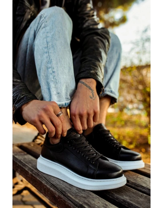 Knack Yüksek Taban 044 Siyah (beyaz Taban) Erkek Günlük Ayakkabı