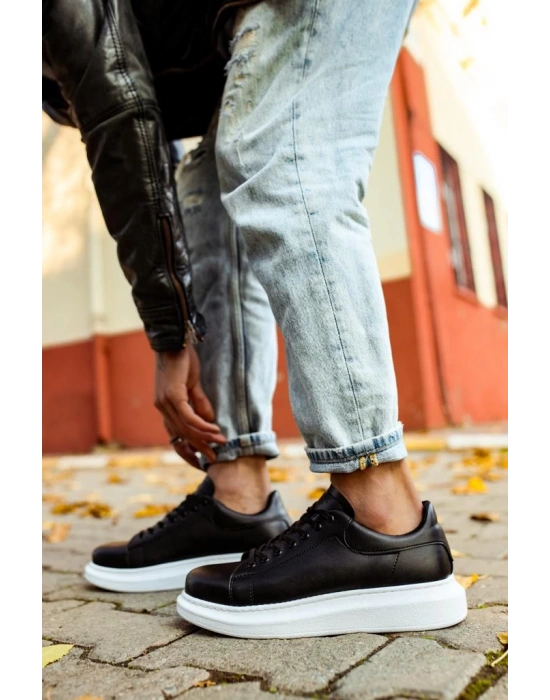 Knack Yüksek Taban 044 Siyah (beyaz Taban) Erkek Günlük Ayakkabı