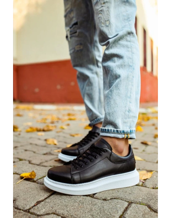 Knack Yüksek Taban 044 Siyah (beyaz Taban) Erkek Günlük Ayakkabı