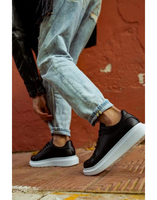 Knack Yüksek Taban 044 Siyah (beyaz Taban) Erkek Günlük Ayakkabı