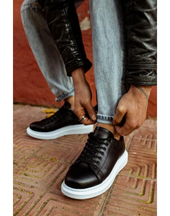 Knack Yüksek Taban Günlük Ayakkabı 044 Siyah (Beyaz Taban)