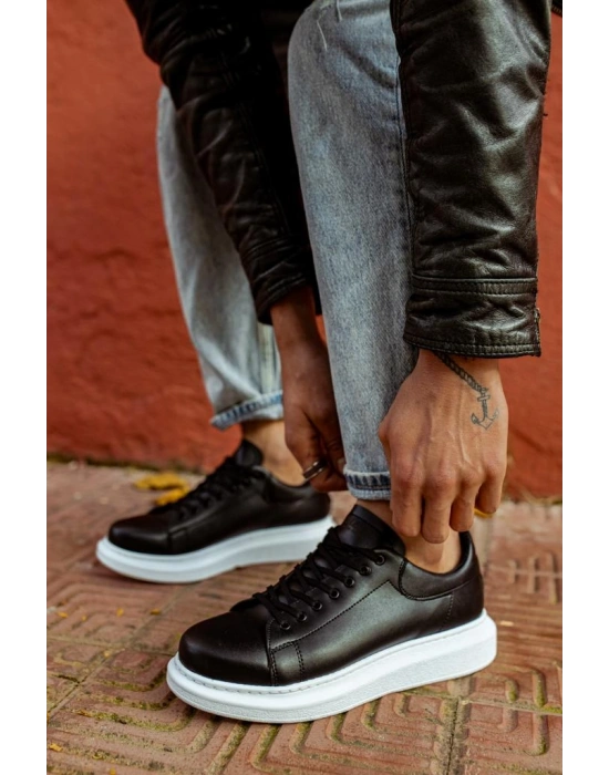 Knack Yüksek Taban Günlük Ayakkabı 044 Siyah (Beyaz Taban)