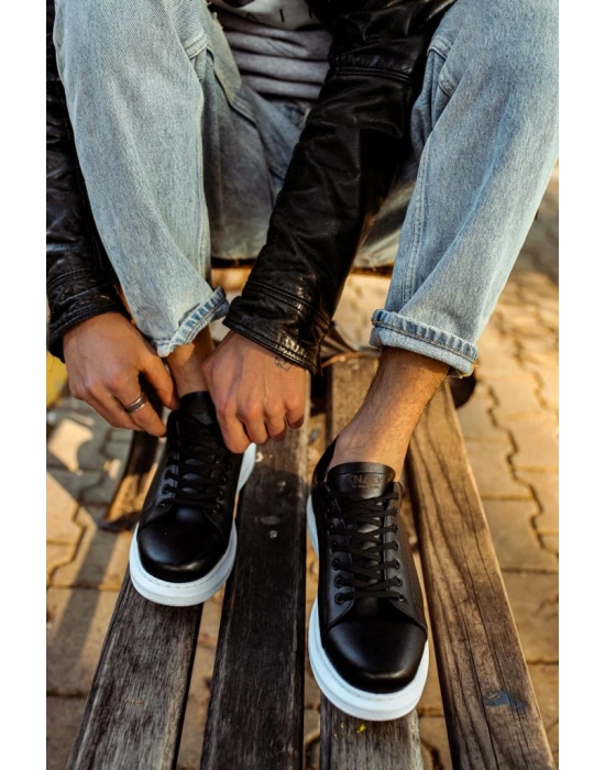 Knack Yüksek Taban Günlük Ayakkabı 044 Siyah (Beyaz Taban)