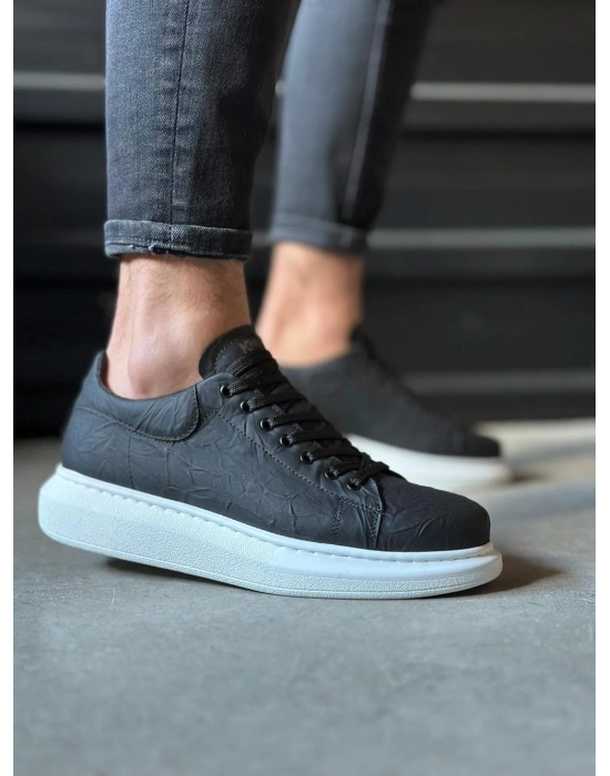 Knack Yüksek Taban Günlük Ayakkabı 044 Siyah Beyaz Taban (Desenli)