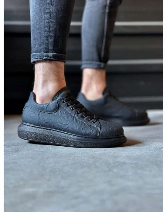 Knack Yüksek Taban 044 Siyah Siyah Taban (desenli) Erkek Günlük Ayakkabı