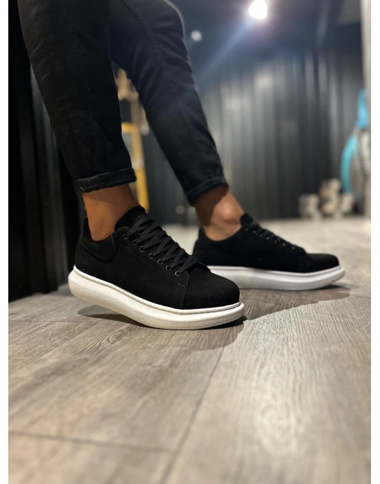 Knack Yüksek Taban 044 Siyah Süet (beyaz Taban) Erkek Günlük Ayakkabı