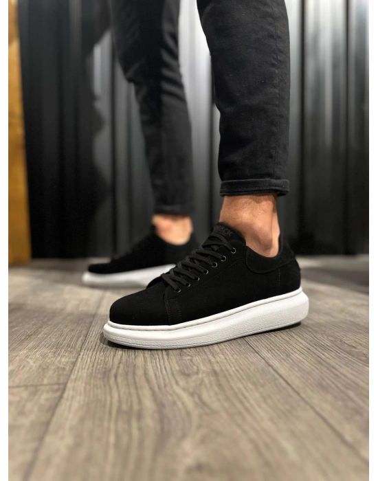 Knack Yüksek Taban 044 Siyah Süet (beyaz Taban) Erkek Günlük Ayakkabı